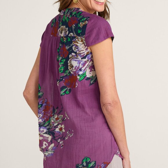 NWOT Soft Surroundings Silk Tunic PinRose Floral Print Blouse Petite Large 2AZ23 - Picture 4 of 12